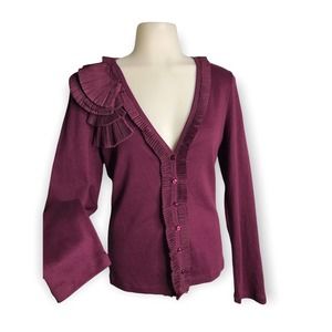 Rafealla | Plum Purple Button Down Cardigan Pleated Detail Statement design